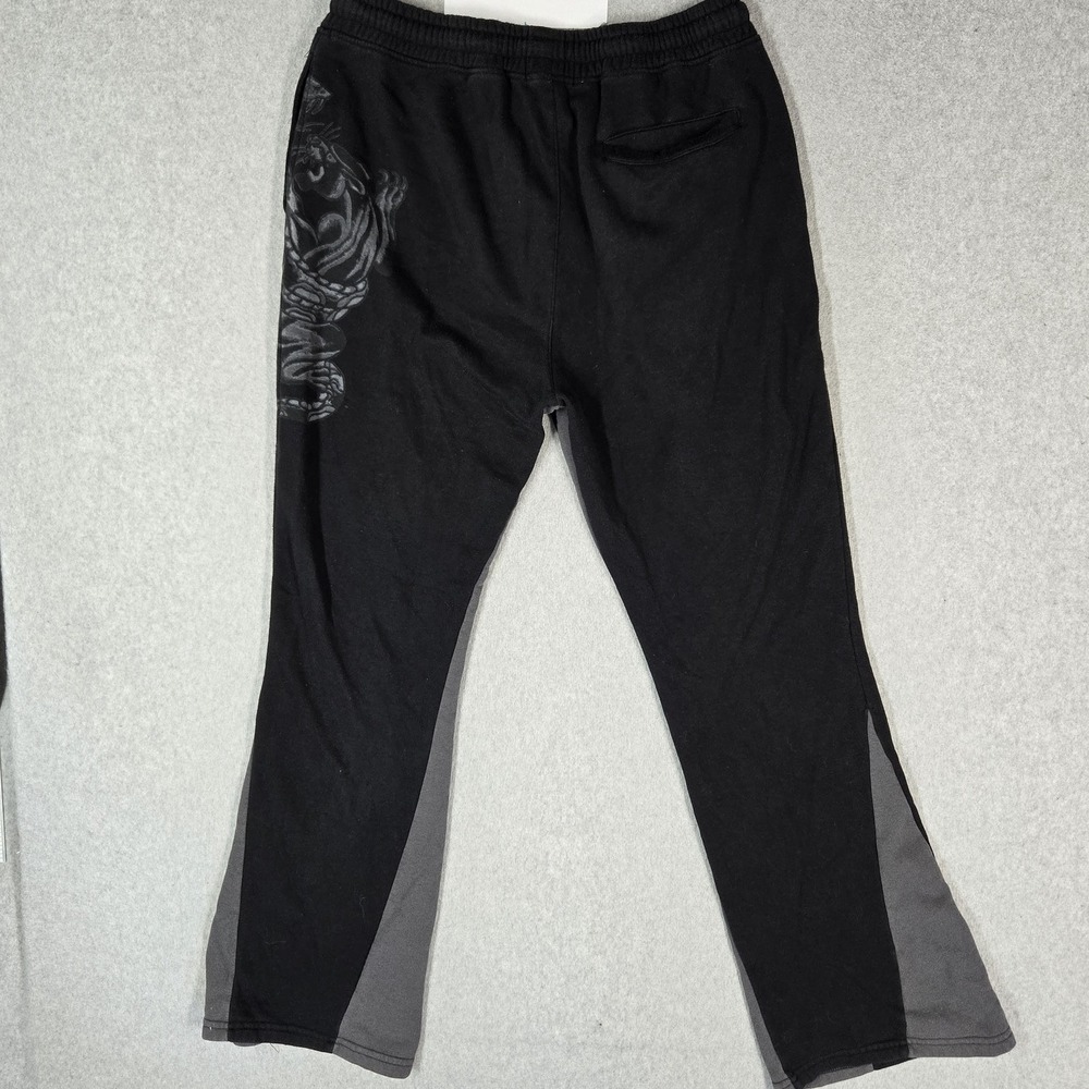 Ed Hardy Men Activewear Pants L Black Panther Sweatpants Bootcut Fleece Logo